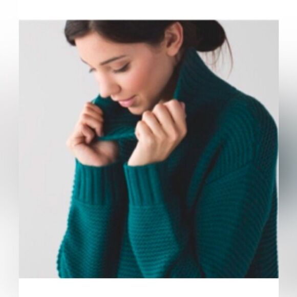 Lululemon Kurmasana green merino wool turtleneck sweater bottom zip 4 - Picture 2 of 9